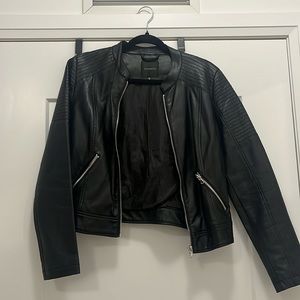 Faux Leather Bomber Jacket - Size S